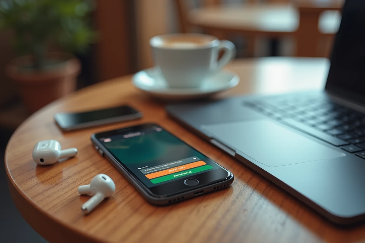 Gros plan sur un smartphone affichant une interface de conversion vidéo YouTube en MP4 posé sur une table en bois