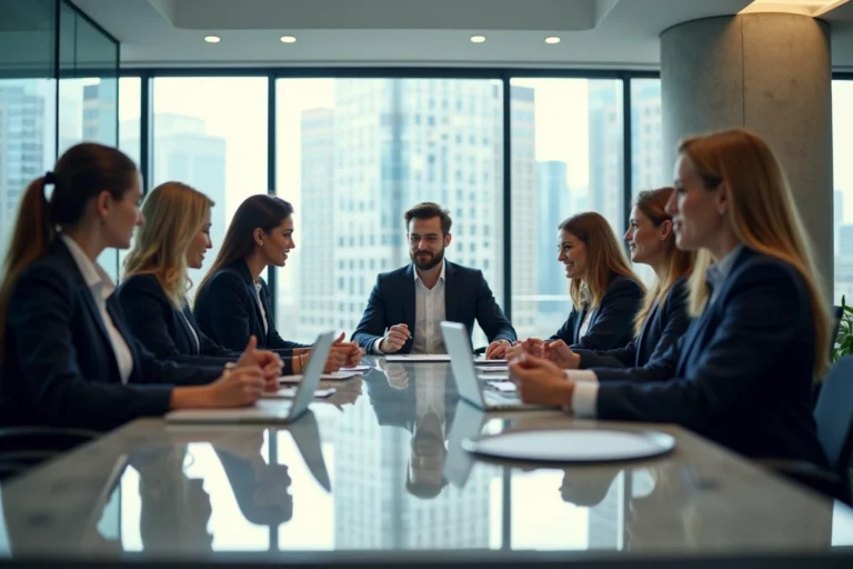 Groupe de professionnels en réunion dans un bureau moderne
